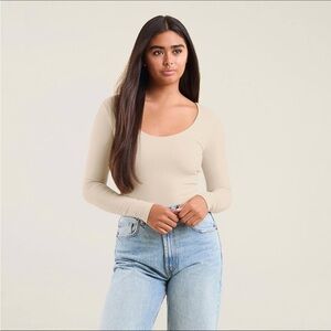 Nuuds Long Sleeve Scoop neck bodysuit in none size xs